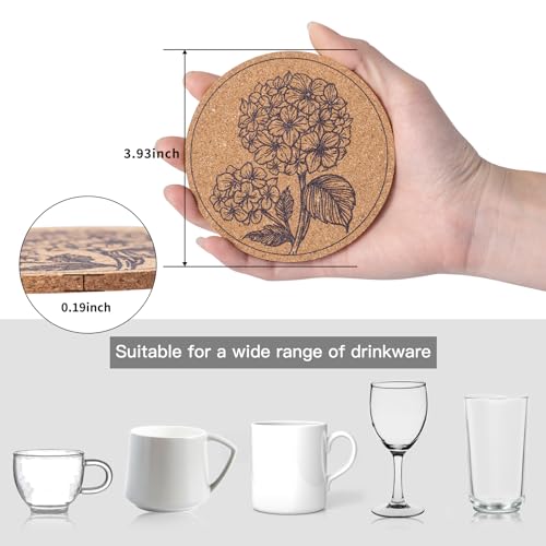 Staruby Flower Cork Coasters Set of 12 - Absorbent Non-Slip Drink Coasters, 4 Inch Decorative Table Protectors - Variation: Flower 01