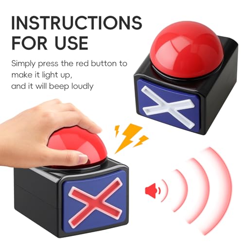 2-Pack Game Show Buzzers with Red LED Light and Sound for Trivia Games