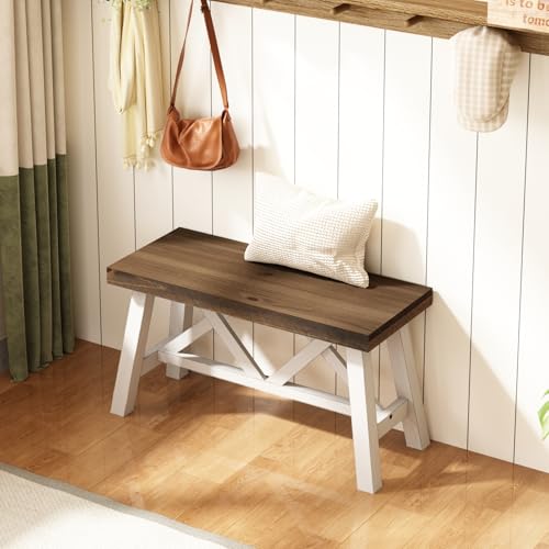 30-Inch Solid Wood Farmhouse Entryway Bench with X-Structure