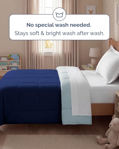 Reversible Twin Comforter - Navy Blue/Sky Blue, Soft & Cozy