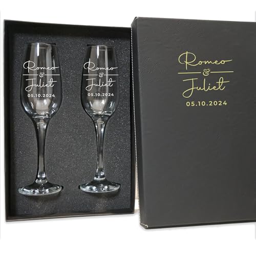 Personalized Champagne Flutes Set of 2 - Custom Wedding Gift for Bride & Groom