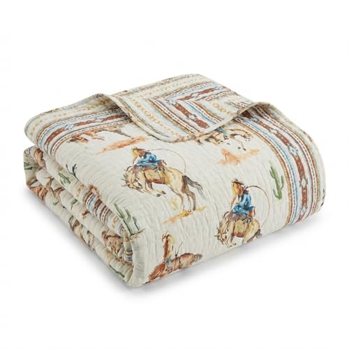 Bronco King Quilt - Vintage Western Cowboy Design, 106x92
