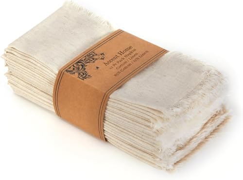 Cotton Linen Blend Cloth Napkins, 18x18 Inch Dinner Napkins, Set of 12