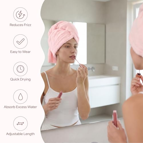 Microfiber Hair Towel Wrap - Super Absorbent Quick Drying Turban for Thick Long Curly Hair (2 Pack)