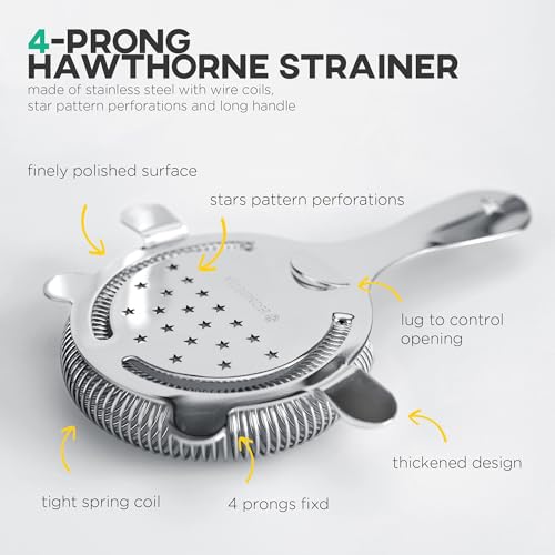 Homestia 6.5-Inch Silver Hawthorne Cocktail Strainer for Bartenders
