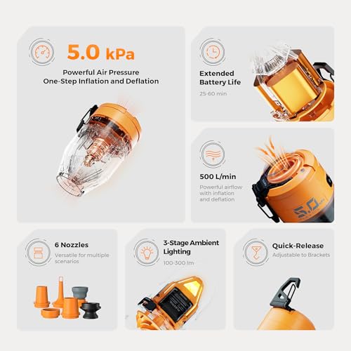 Portable Electric Air Pump for Inflatables with Camping Light, 5kPa