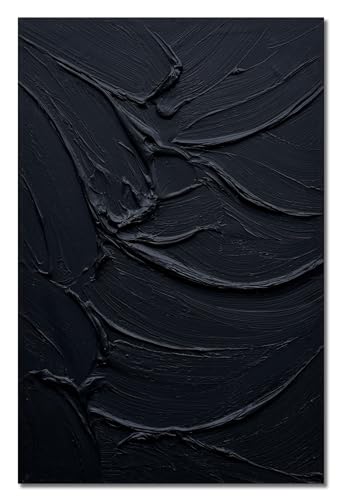 Minimalist Black Textured Oil Painting on Canvas 24x36 Inch Vertical Wall Art