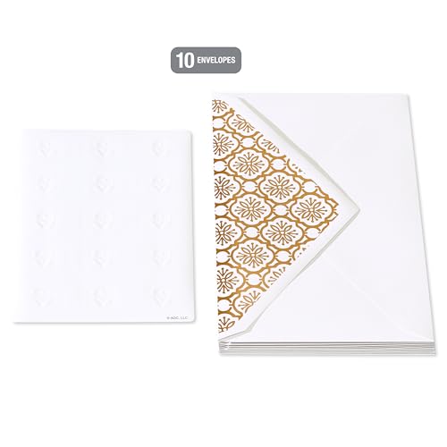 American Greetings White & Gold Gift Envelopes (10 Count) for Weddings, Christmas & Special Occasions