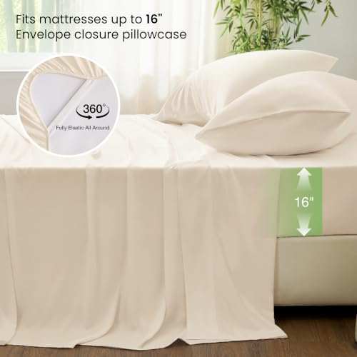 Love's cabin 4-Piece Queen Bamboo Sheet Set - Cooling Bedding, Beige