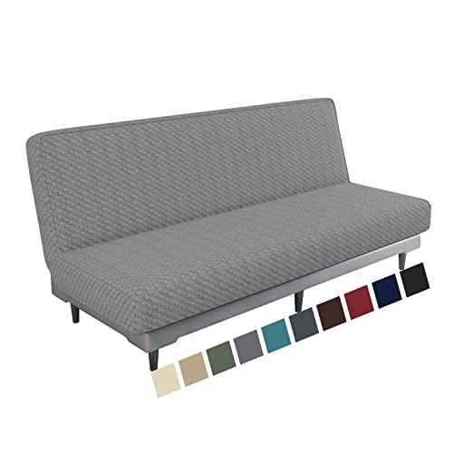Stretch Jacquard Futon Cover - Soft Armless Slipcover, Light Gray