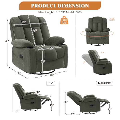 Swivel Rocking Recliner Chair with Massage, Heat, and Memory Foam