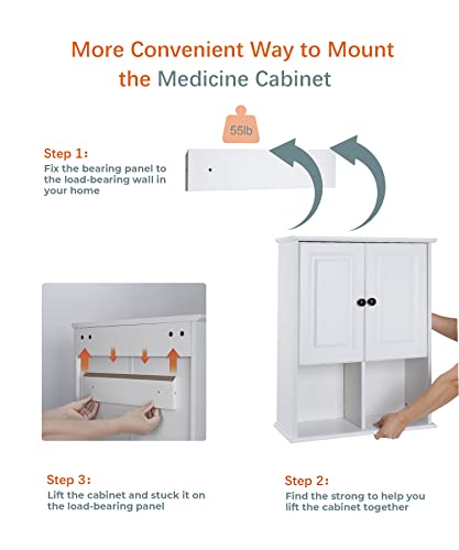 Wall Mounted Bathroom Medicine Cabinet with Motion Sensor LED Light & Shelf