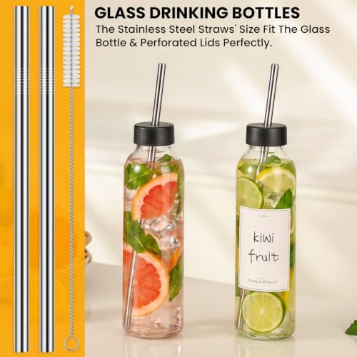 8 Pack 18 oz Glass Juice Bottles with Airtight Lids, Straws, and Cleaning Set