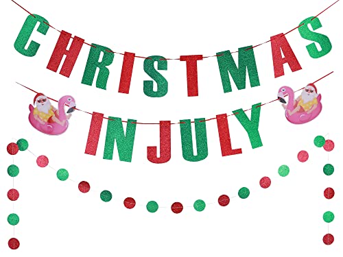 MAGQOO Christmas in July Banner - Red Green Glitter Pre-Strung Garland 16cm Letters
