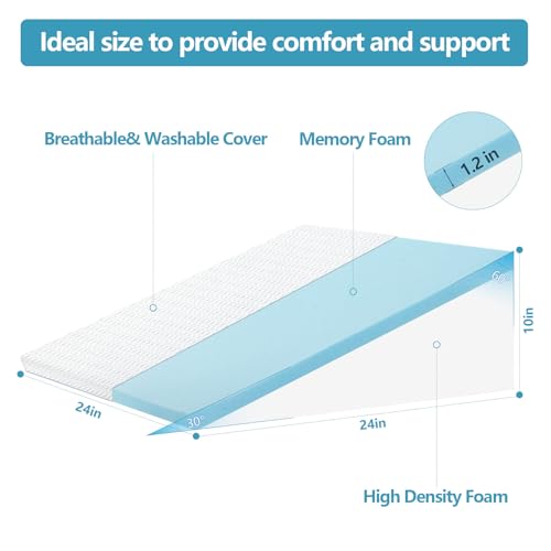 Ergonomic Bed Wedge Pillow for Sleeping - 10 Inch Memory Foam