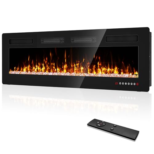 50-Inch Electric Fireplace Insert and Wall Mounted Heater with Remote