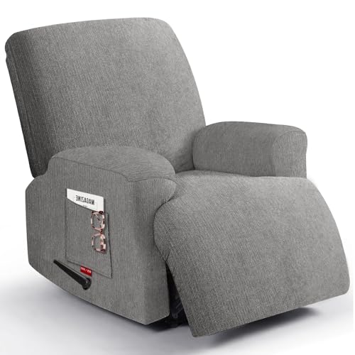 Stretch Recliner Chair Covers - Plush Fabric Slipcovers for 1 Seater, Light Gray
