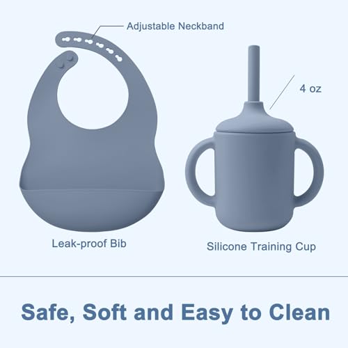 14-Piece Silicone Baby Feeding Set with Suction Plate and Bib