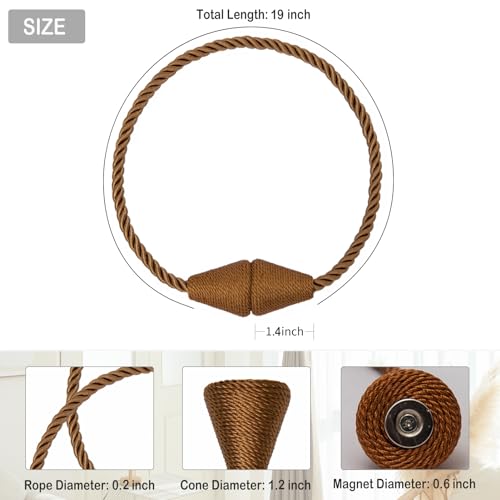 Magnetic Curtain Tiebacks 4 Pack - Decorative Rope Holdbacks for Drapes