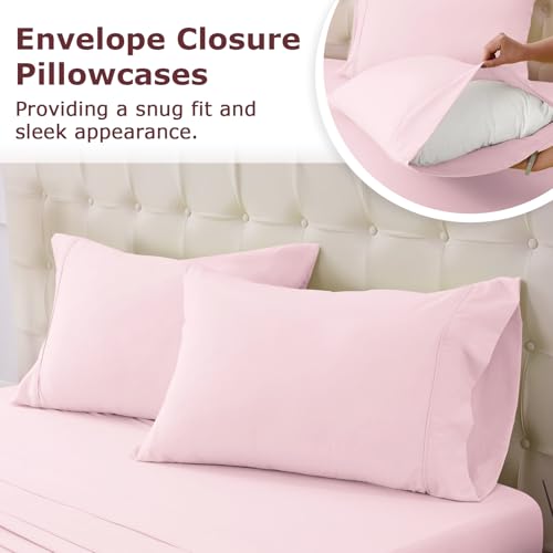 Twin XL Bed Sheet Set - 3-Piece Cooling Microfiber Bedding, Light Pink