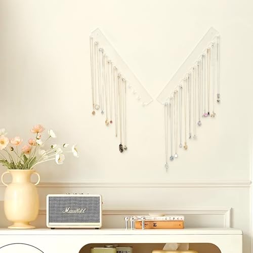 Acrylic Wall-Mounted Necklace Organizer - 2 Pack with 24 Total Hooks