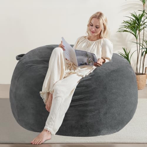 3ft Memory Foam Bean Bag Chair with Removable Velvet Cover, Dark Grey