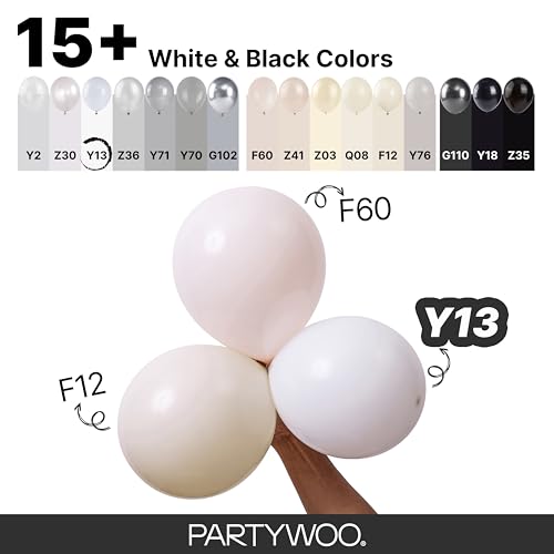 PartyWoo White Latex Balloons Assorted Sizes 140 Pack for Party Decor