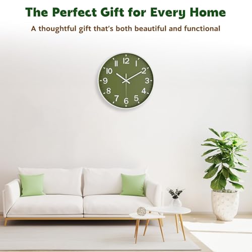 8-Inch Silent Non-Ticking Wall Clock, Modern Olive Green Analog Clock