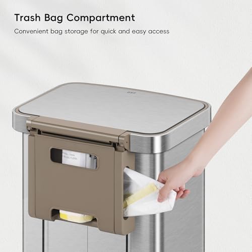 75 Liter Stainless Steel Step Trash Can with Rear Bag Storage