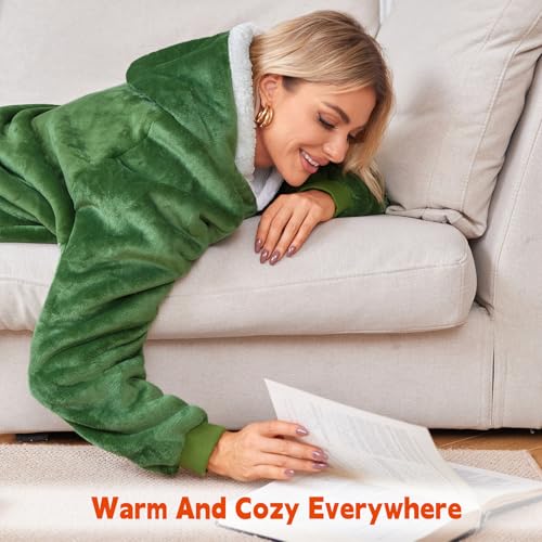 Oversized Wearable Blanket Hoodie, 5FT Sherpa Fleece Cozy Warm Throw