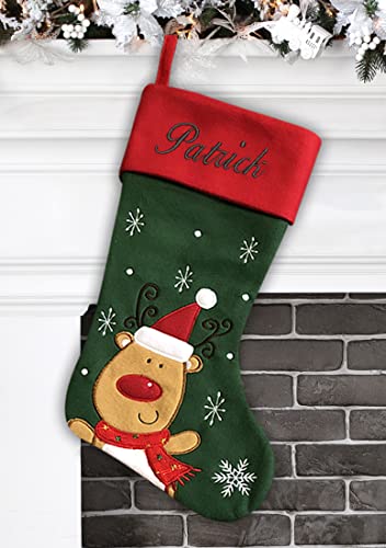Personalized Christmas Stocking with Embroidered Name - 18.5" Reindeer