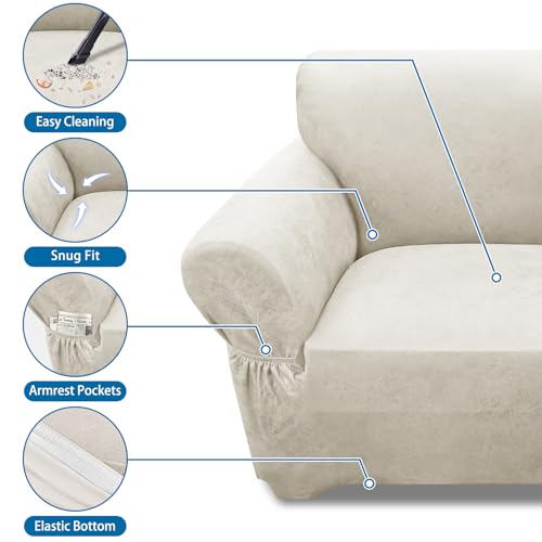 Leather Look Loveseat Sofa Slipcover - Stretch Furniture Protector, Beige