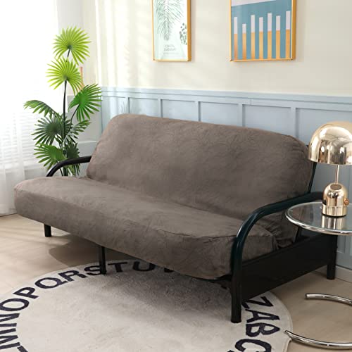 Premium Velvet Full Size Futon Cover with 3-Side Zipper - Coffee