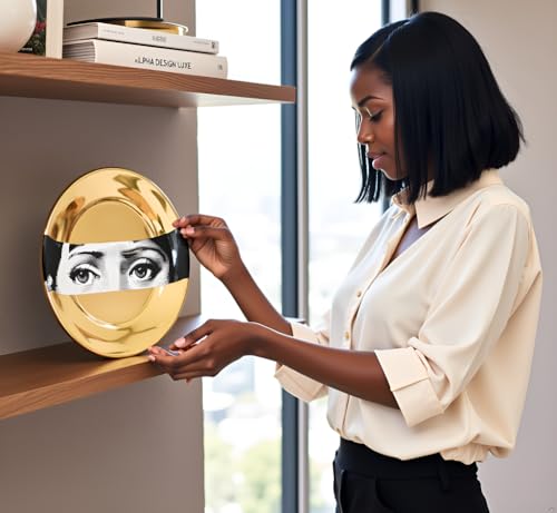 Surreal Eyes Decorative Wall Plate, 8-Inch Bone China with 24K Gold Finish