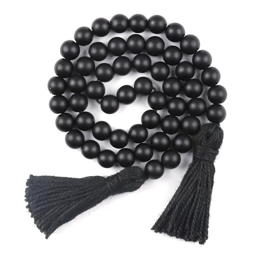 39-Inch Black Wood Bead Garland with Tassels, Rustic Farmhouse Decor