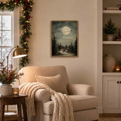 Christmas Wall Art, Santa Claus Canvas Rustic Holiday Home Decor