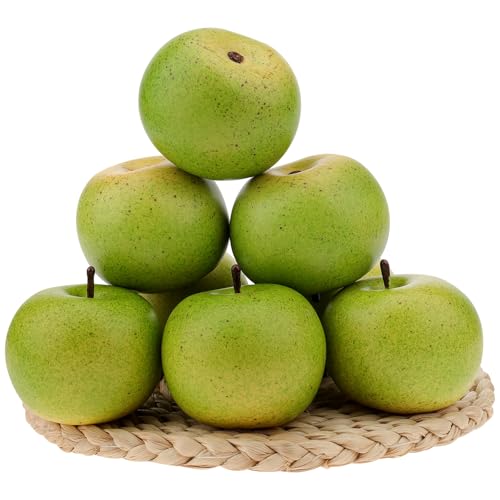 6 Pcs Artificial Green Apples - Realistic Faux Fruit Decoration