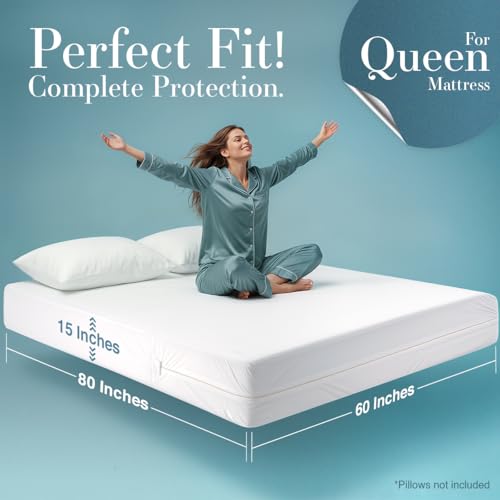 Utopia Bedding Queen Size Mattress Protector Encasement Waterproof 6-Sided
