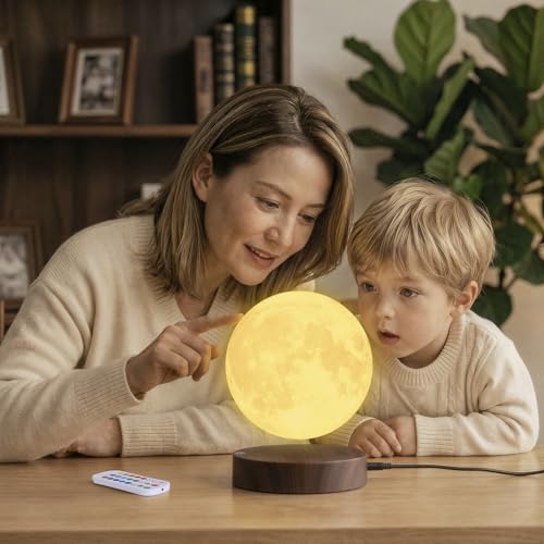 VGAzer Levitating Moon Lamp with 16 Colors Remote Control - 3D Printing Night Light, Floating Spinning Moon Decor Gift