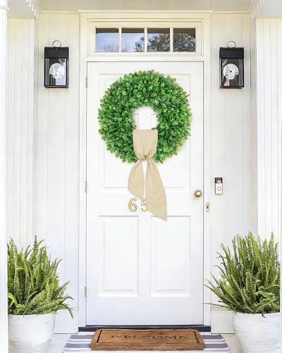 20-Inch Artificial Boxwood Wreath - UV Protected Greenery for Front Door