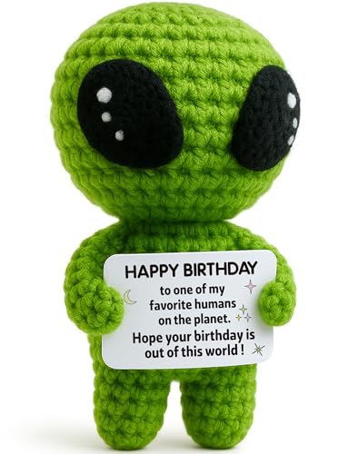 Funny Crochet Alien Birthday Gift with Card for Son and Men