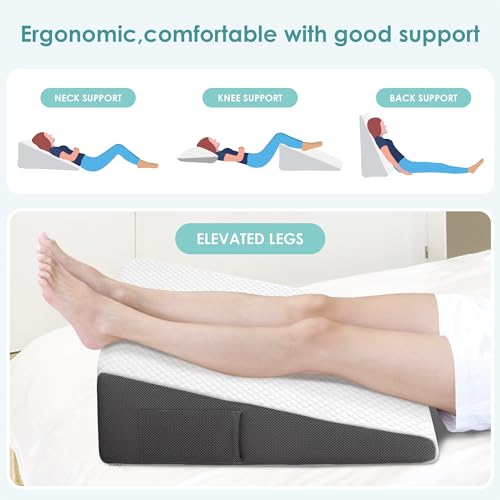 7.5-Inch Bed Wedge Pillow for Sleeping & Pain Relief - Cooling Memory Foam