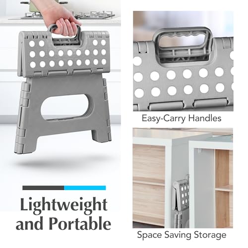 8-Inch Folding Step Stool - Non-Slip Collapsible Plastic Stool (300 lbs)