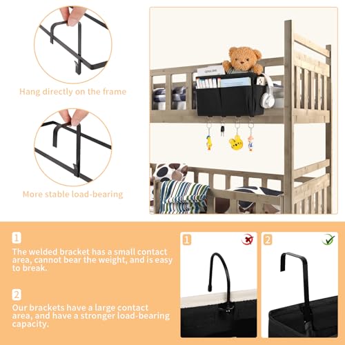 Bedside Caddy Organizer with 5 Pockets and 4 Hooks for Bunk Beds