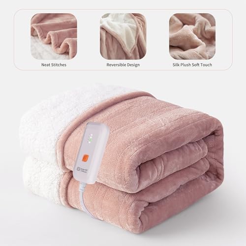 Soft Plush Heated Throw Blanket - 50"x60" Rose Dust, Adjustable Heat