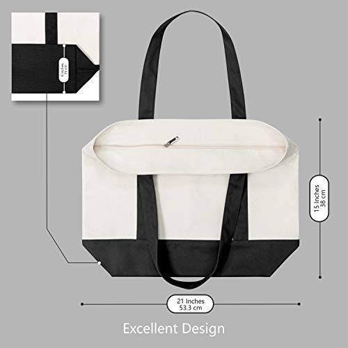 Heavy Duty Canvas Tote Bag with Top Zipper & External Pocket