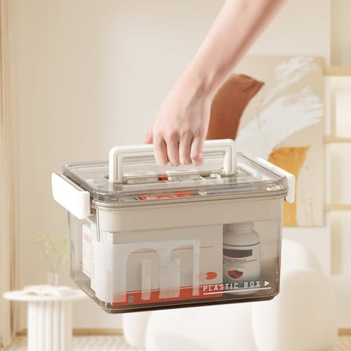 Clear Medicine Storage Box with Removable Tray and Handle, 23x18x14.5cm