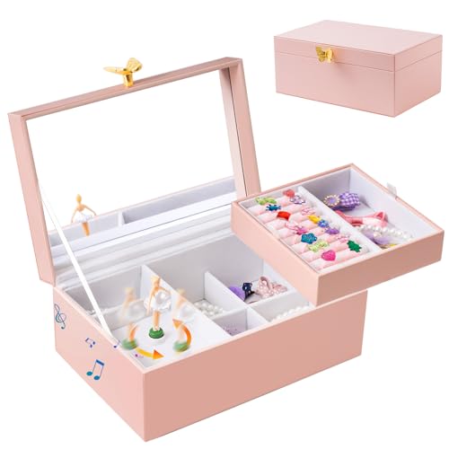 Musical Jewelry Box for Girls with Spinning Ballerina and Mirror, Pink