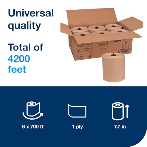100% Recycled Paper Hand Towel Rolls, 1-Ply Natural (6 Rolls x 700 ft)