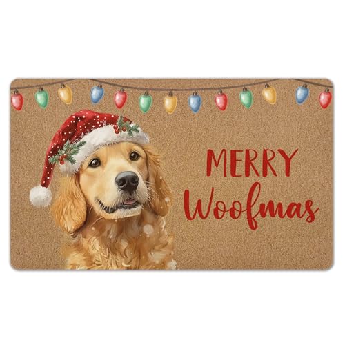 KFXHANGD Christmas Golden Retriever Dog Door Mat - 30x17 inch Outdoor Front Entrance Doormat (Variation: Dog)